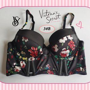 ❤️‍🔥WOW! Victoria's Secret 34B Black🌹Floral & Faux Leather Balconette Bustier